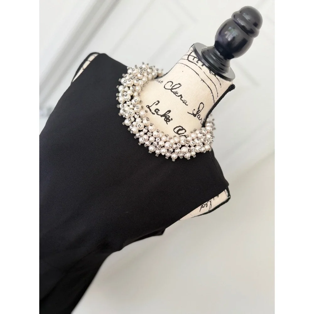 Betsey Johnson Black Pearl Rhinestone‎ Statement Collar Sleeveless Mini Dress 4